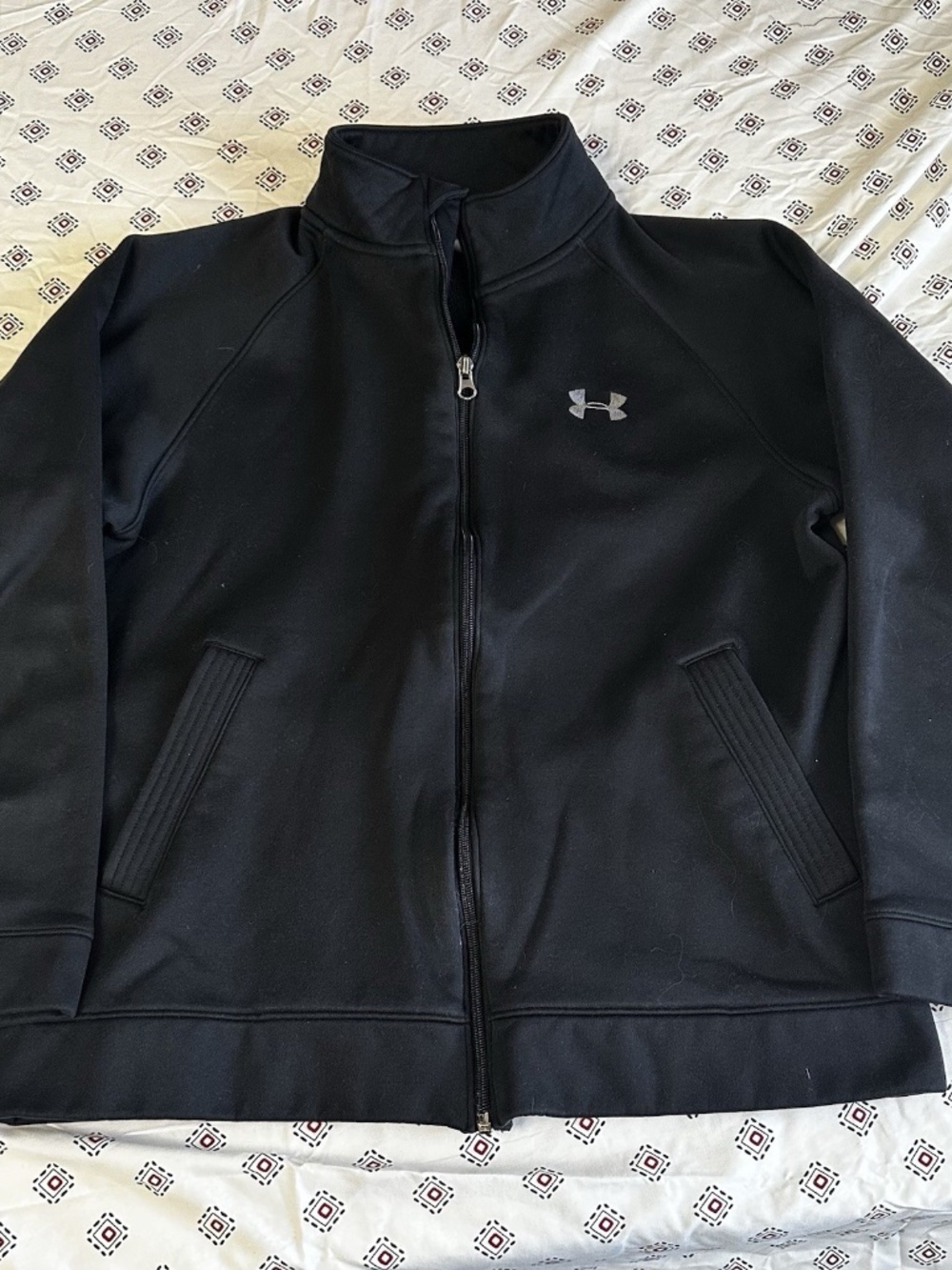 Under armor Zip Up Black logo pockets drawstring collared gym activewear sport